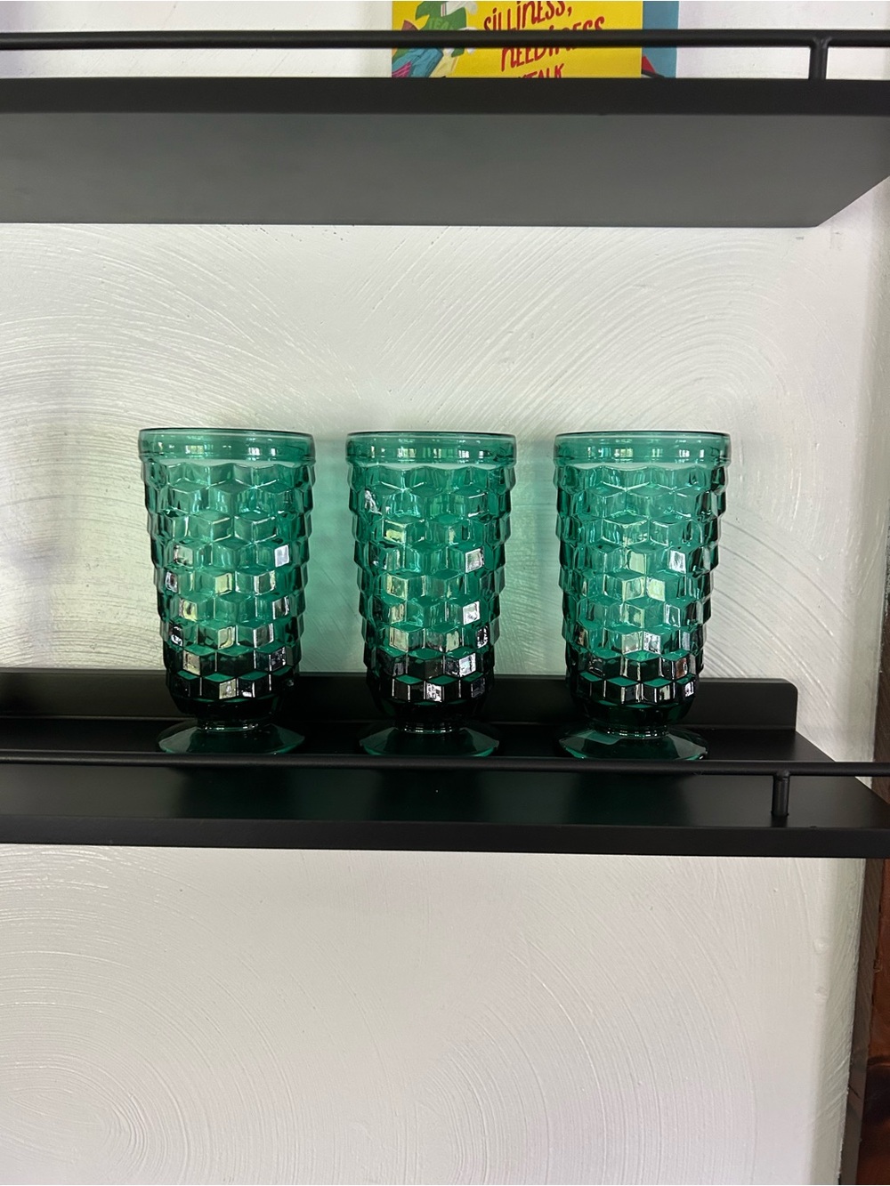 Set of 6 Indiana Whitehall colony Cubist footed tea glasses